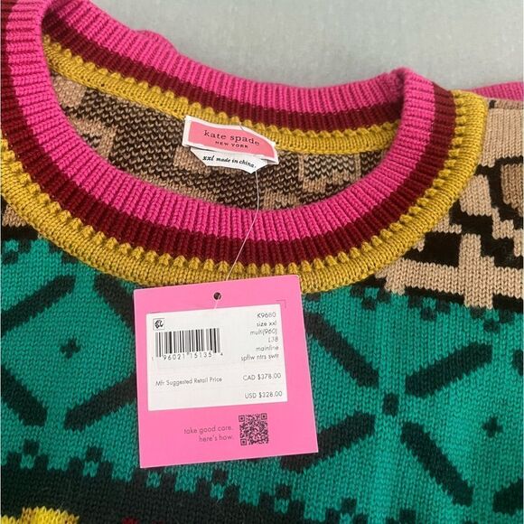 Kate Spade  Flower Intarsia wool blend Sweater NWT Size XXL - Picture 4 of 7